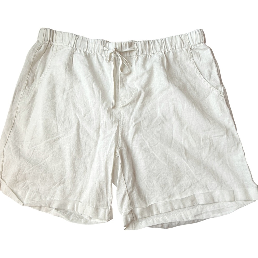 XCVI Wearables Women's L Ivory Linen Blend Drawstring Pull On Shorts Coastal